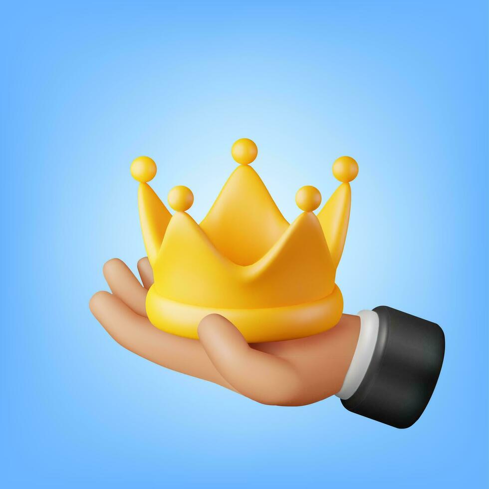 3D Gold Crown in Hand Isolated. vector