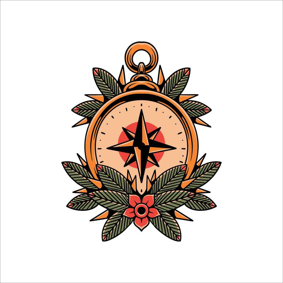 vintage compass tattoo vector design