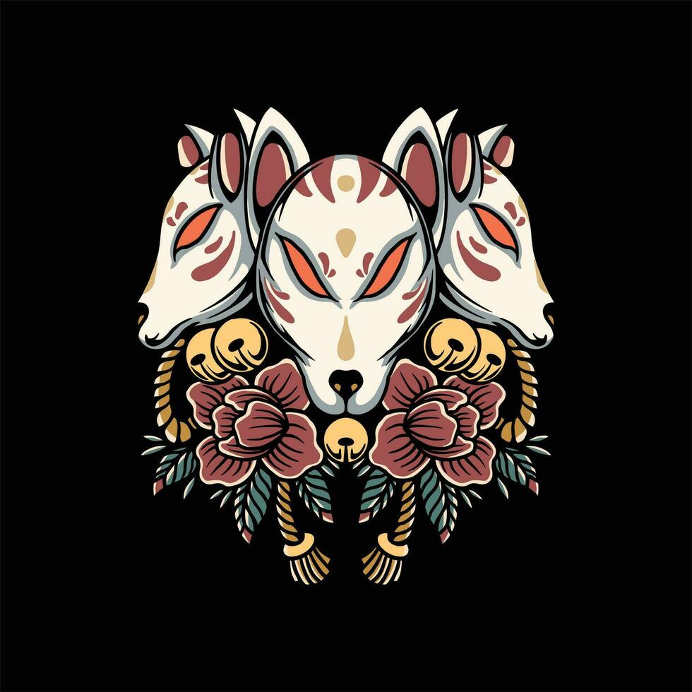 kitsune tattoo illustration vector design