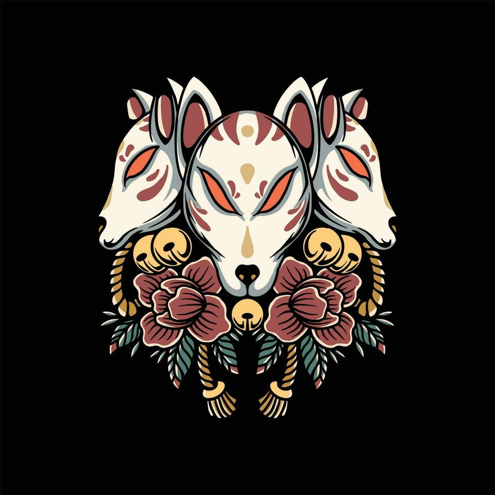 kitsune tatuaje ilustración vector diseño