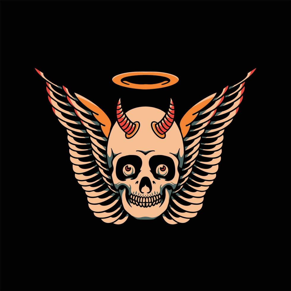 angel devil skull tattoo vector design