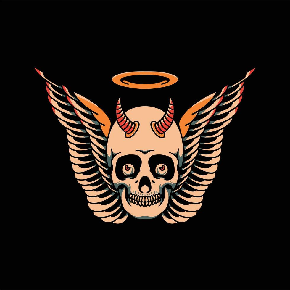 angel devil skull tattoo vector design