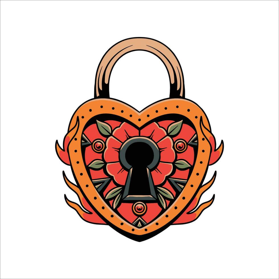 lock heart tattoo vector design
