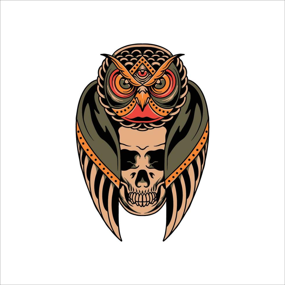 skull owl tattoo vector design