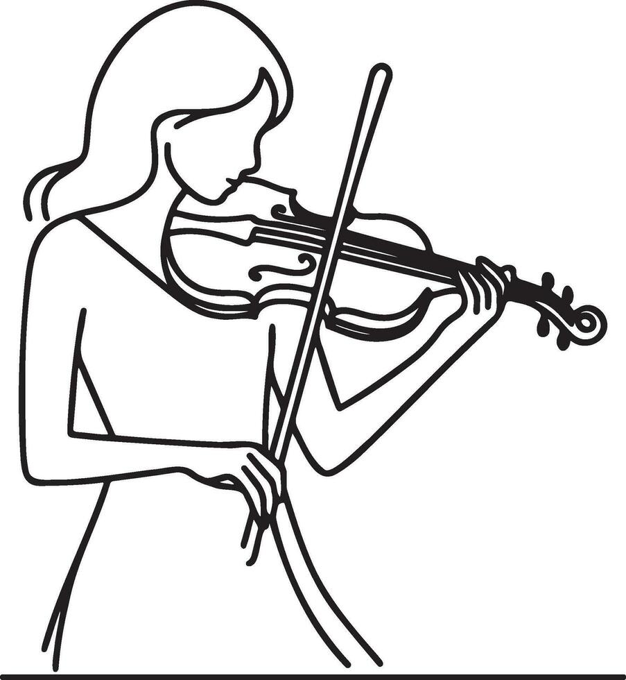 Woman Play Violin Line Drawing. vector