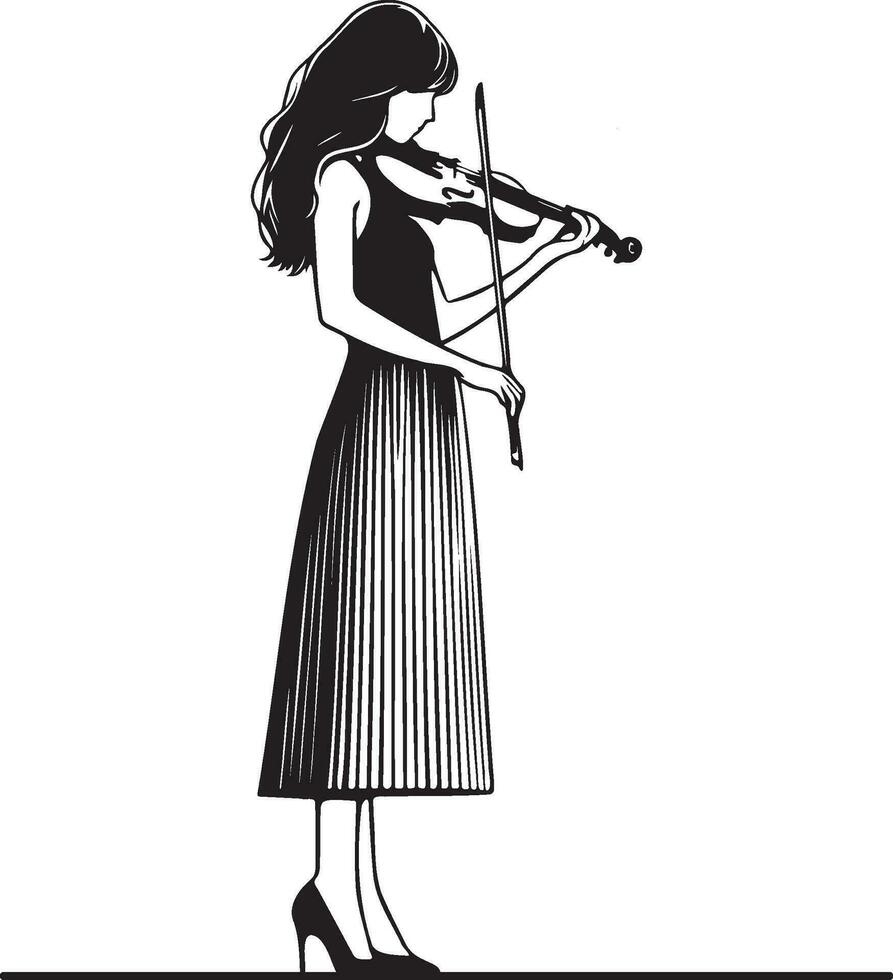 Woman Play Violin Line Drawing. vector