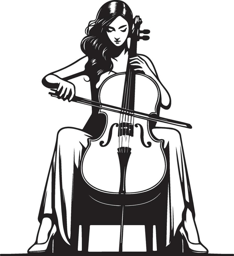 Woman Play Cello Line Drawing. vector