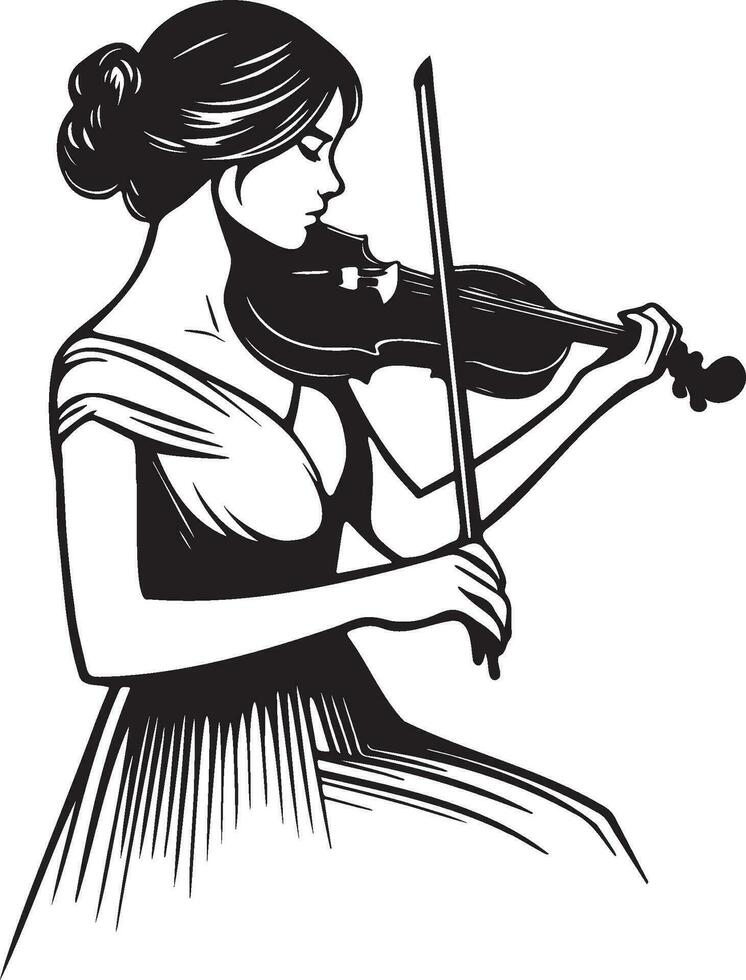 Woman Play Violin Line Drawing. vector