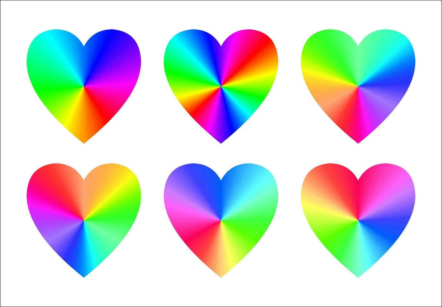 arco iris corazones. conjunto de seis vector