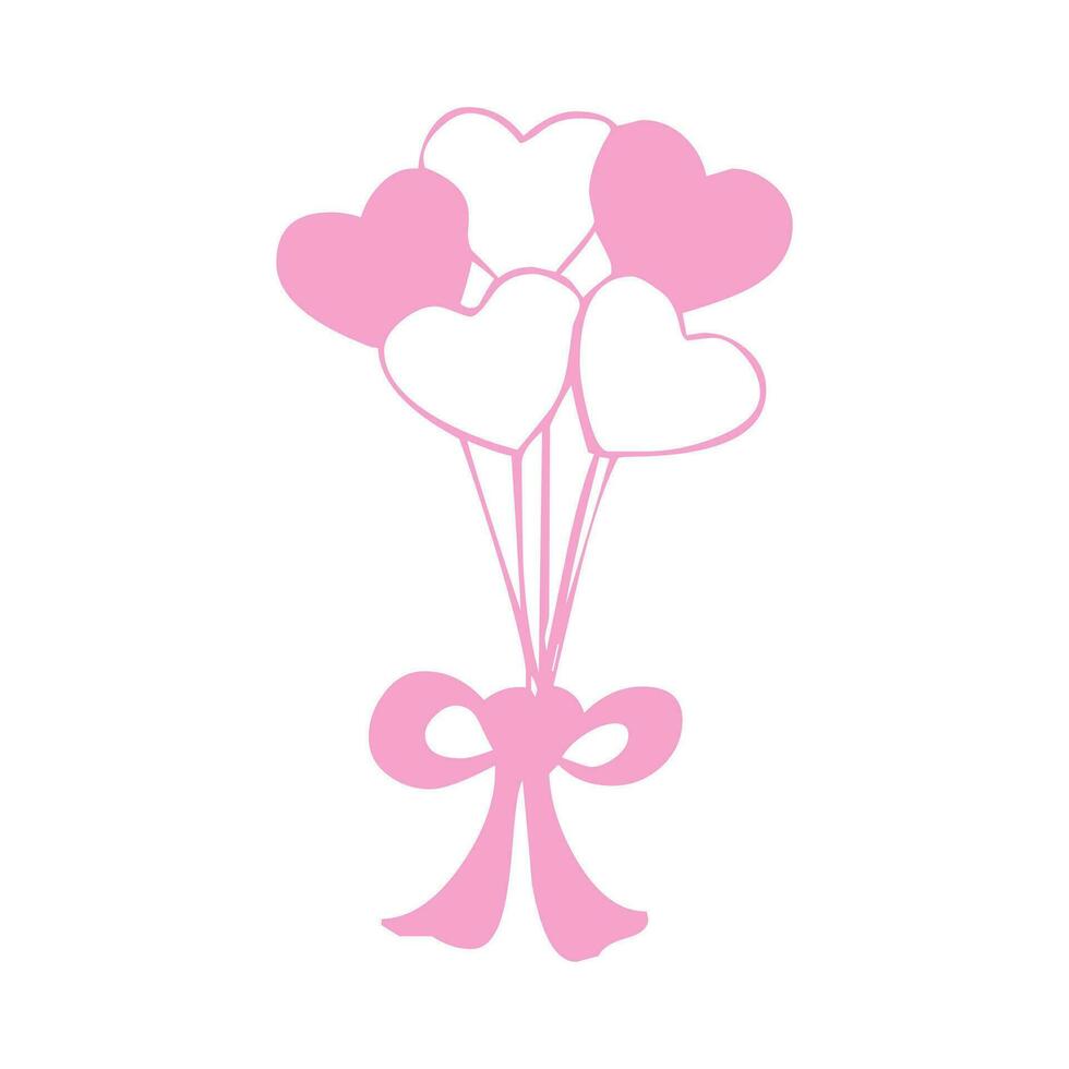 Bunch Of Pink Heart Balloons Tied With Ribbon Icon vector