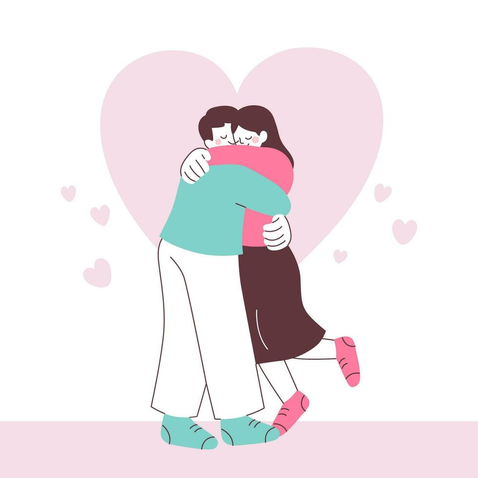 San Valentín día Pareja en pie en abrazo vector