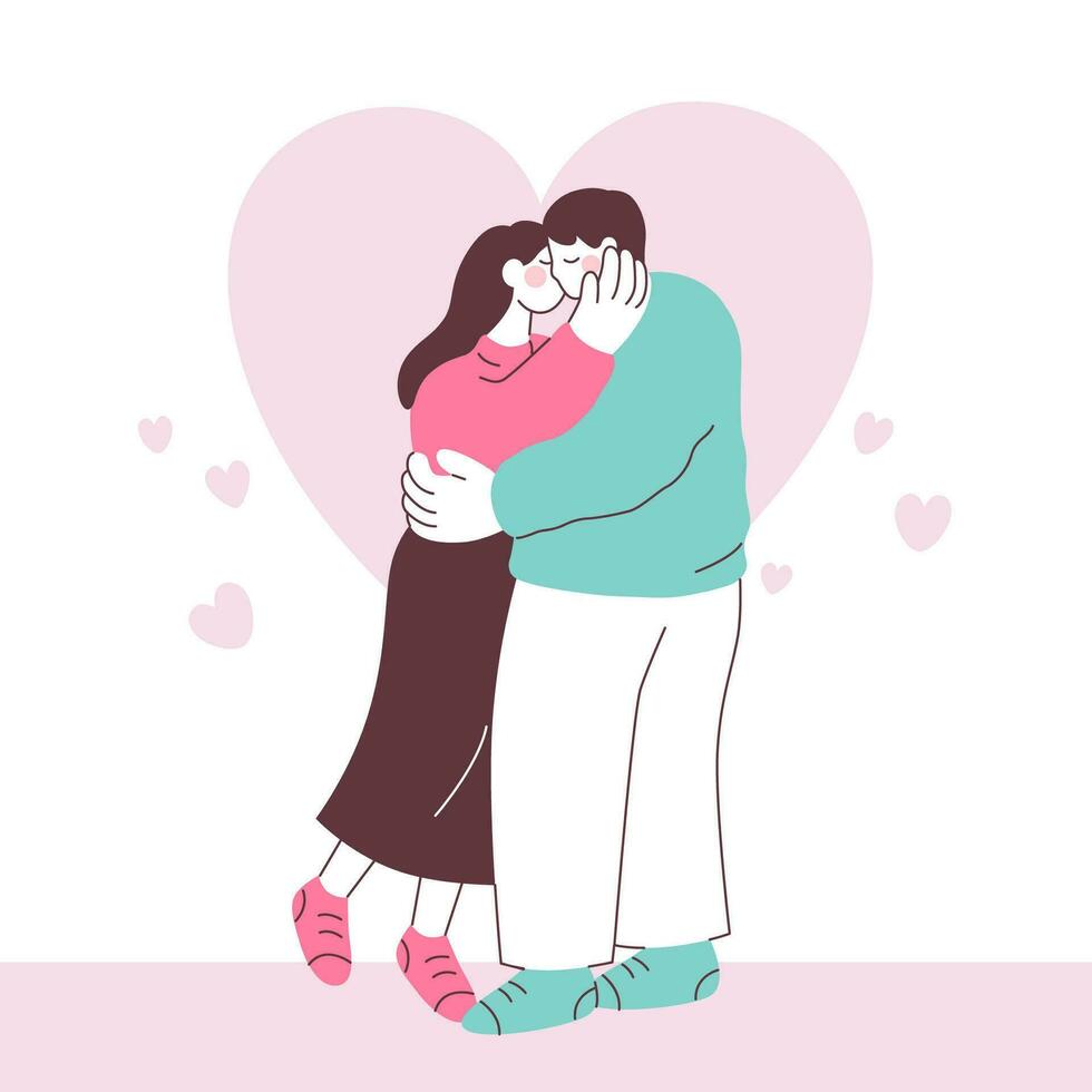 Valentine's Day Couple Standing and Kissing vector