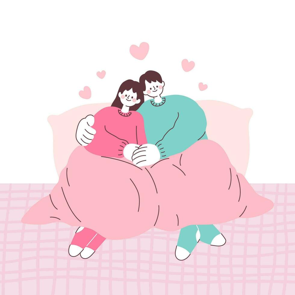 Valentine's Day Couple Covered with a Blanket Together vector