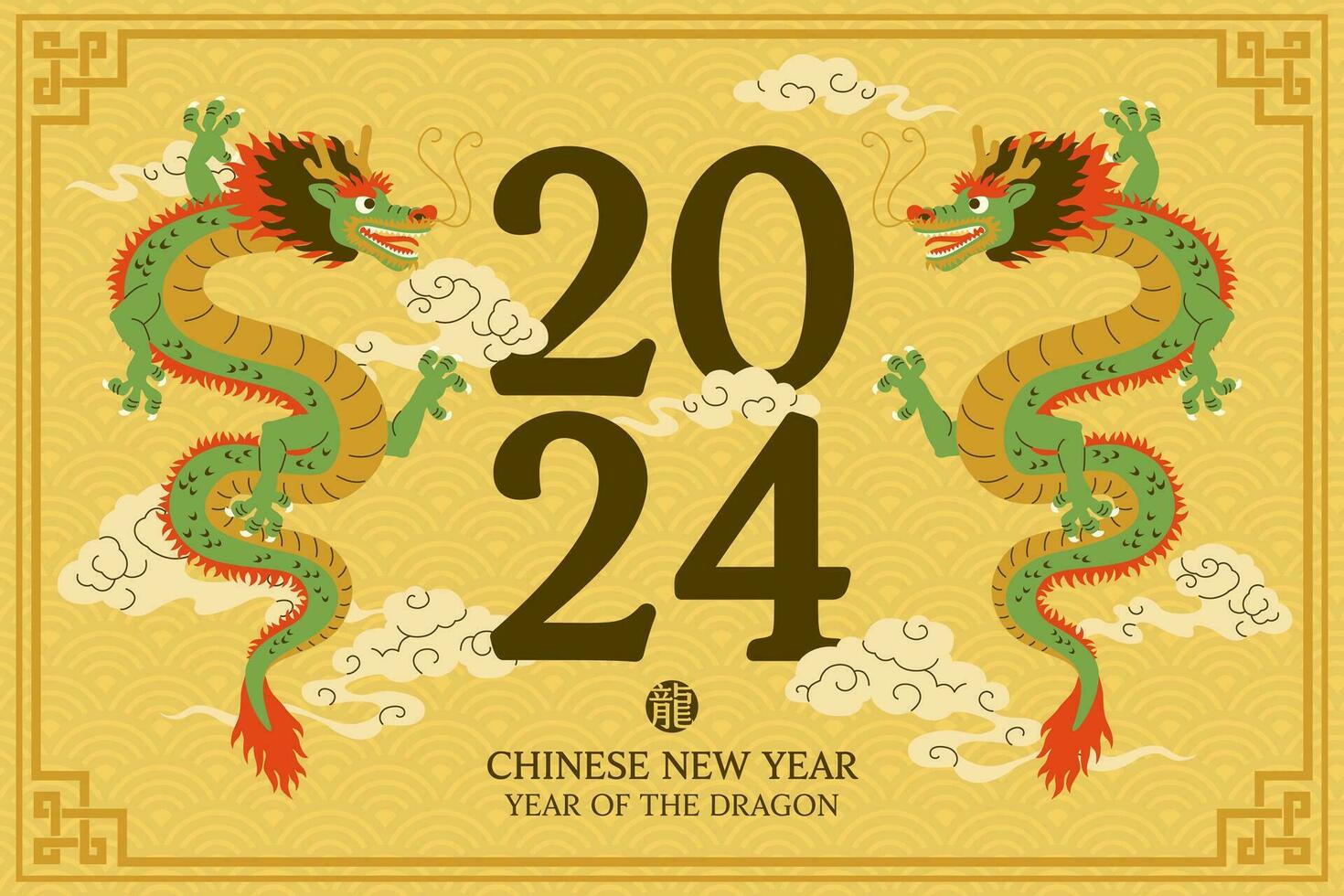 Flat Style 2024 Chinese New Year, Year of the Dragon Greeting Illustration. vector