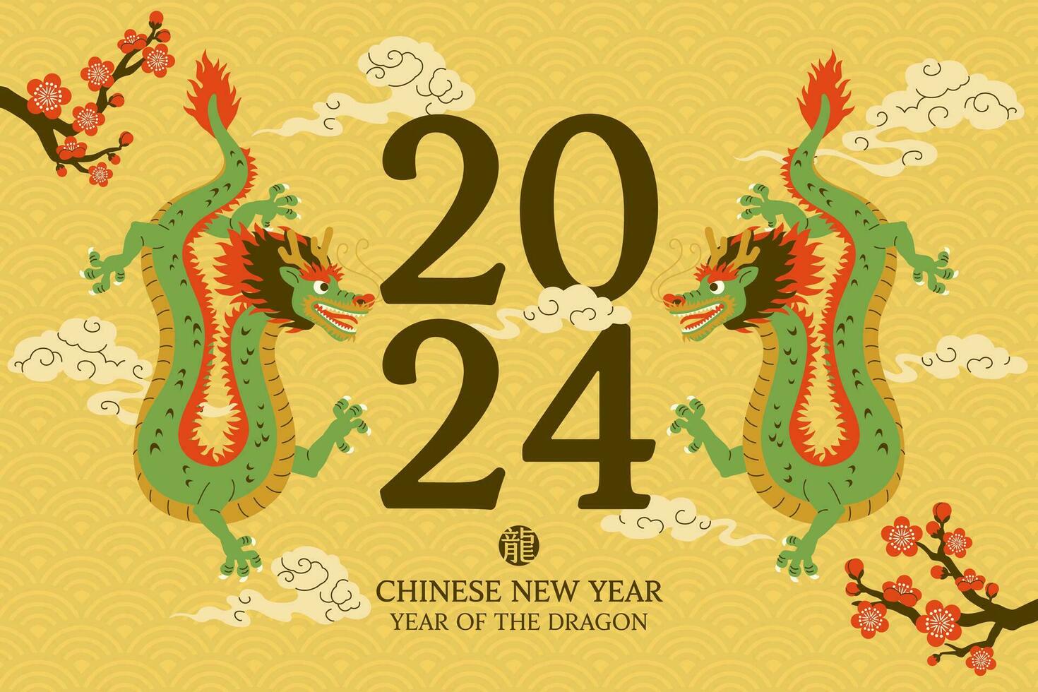 Flat Style 2024 Chinese New Year, Year of the Dragon Greeting Illustration. vector