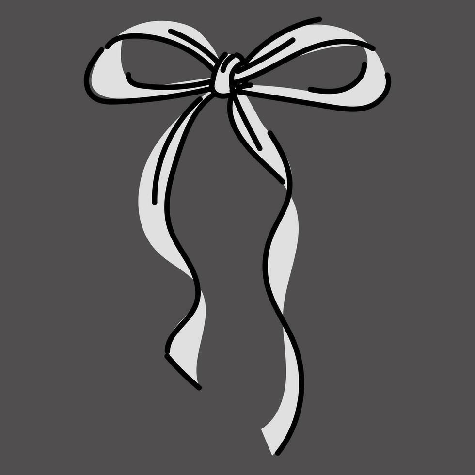 White bow, tie, gift bow, hairpin. Vector illustration, hand-drawn. Individual colorful design elements. Wedding celebration, holiday, party decoration, gift, gift concept. Black white grey colors