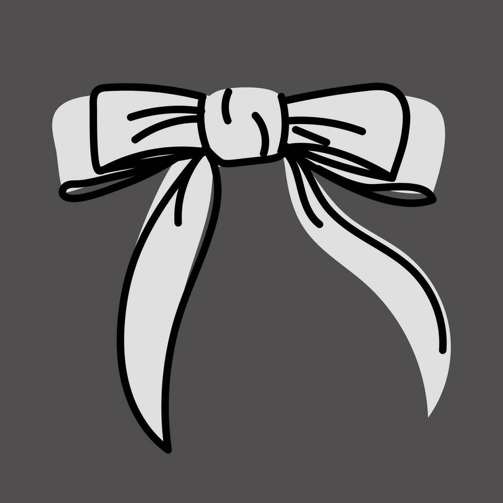 White bow, tie, gift bow, hairpin. Vector illustration, hand-drawn