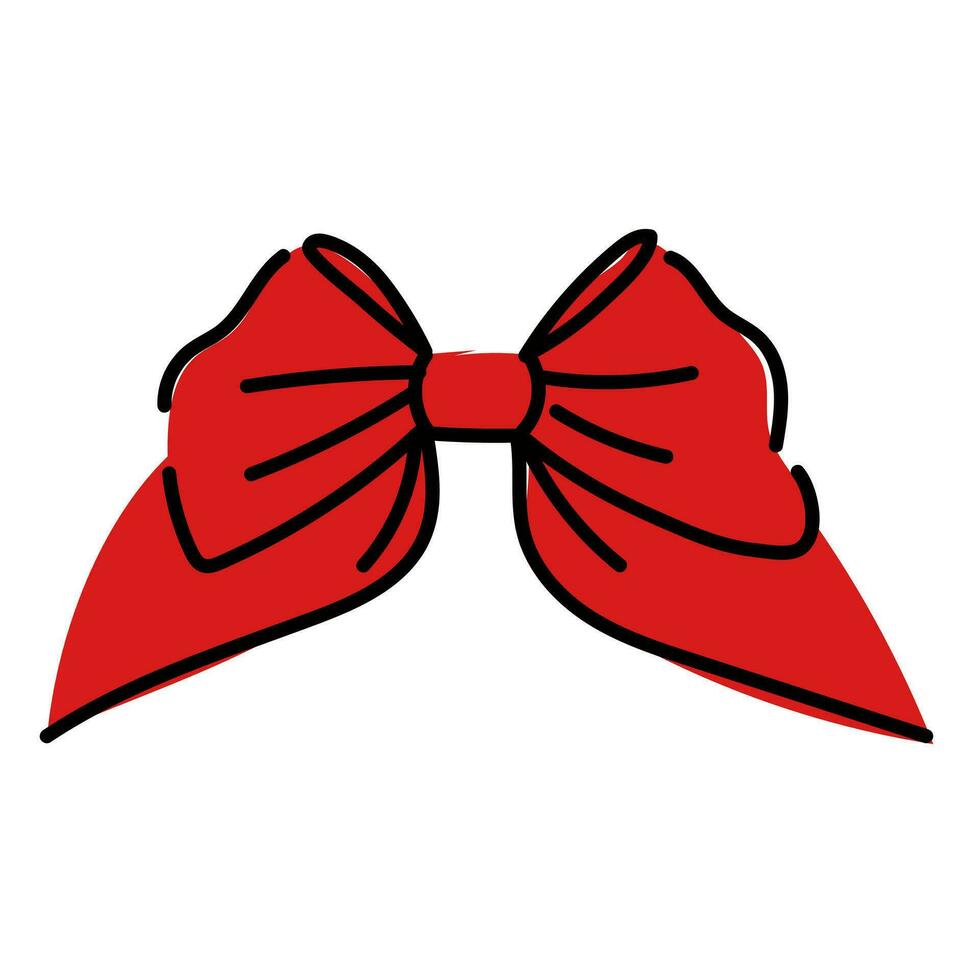 Bow, tie, gift bow, hairpin red. Vector illustration, hand-drawn. Individual colorful design elements. Wedding celebration, holiday, party decoration, gift, gift concept. Red black white colors Doodle