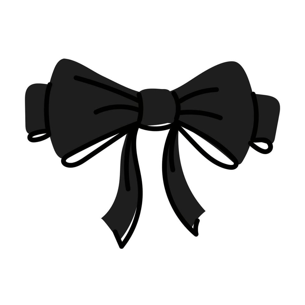 Black bow, tie, gift bow, hairpin. Vector illustration, hand-drawn. Individual colorful design elements. Wedding celebration, holiday, party decoration, gift, gift concept. Red black white colors Flat