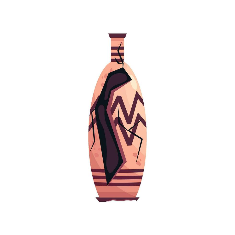 Greek broken vase ancient jar isolated. Ceramic broken vase with greek symbol. Cartoon vector illustration. Pottery jar earthenware antique design.