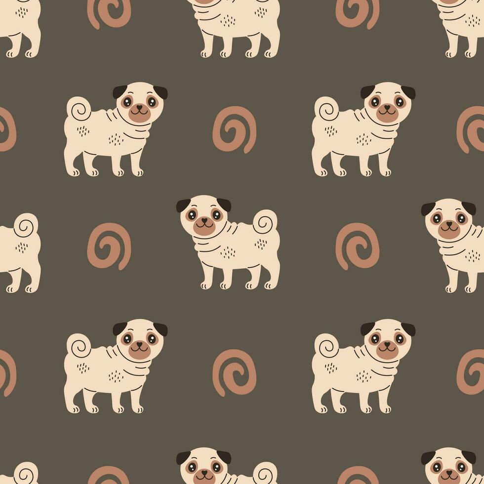 Pug dog seamless pattern vector