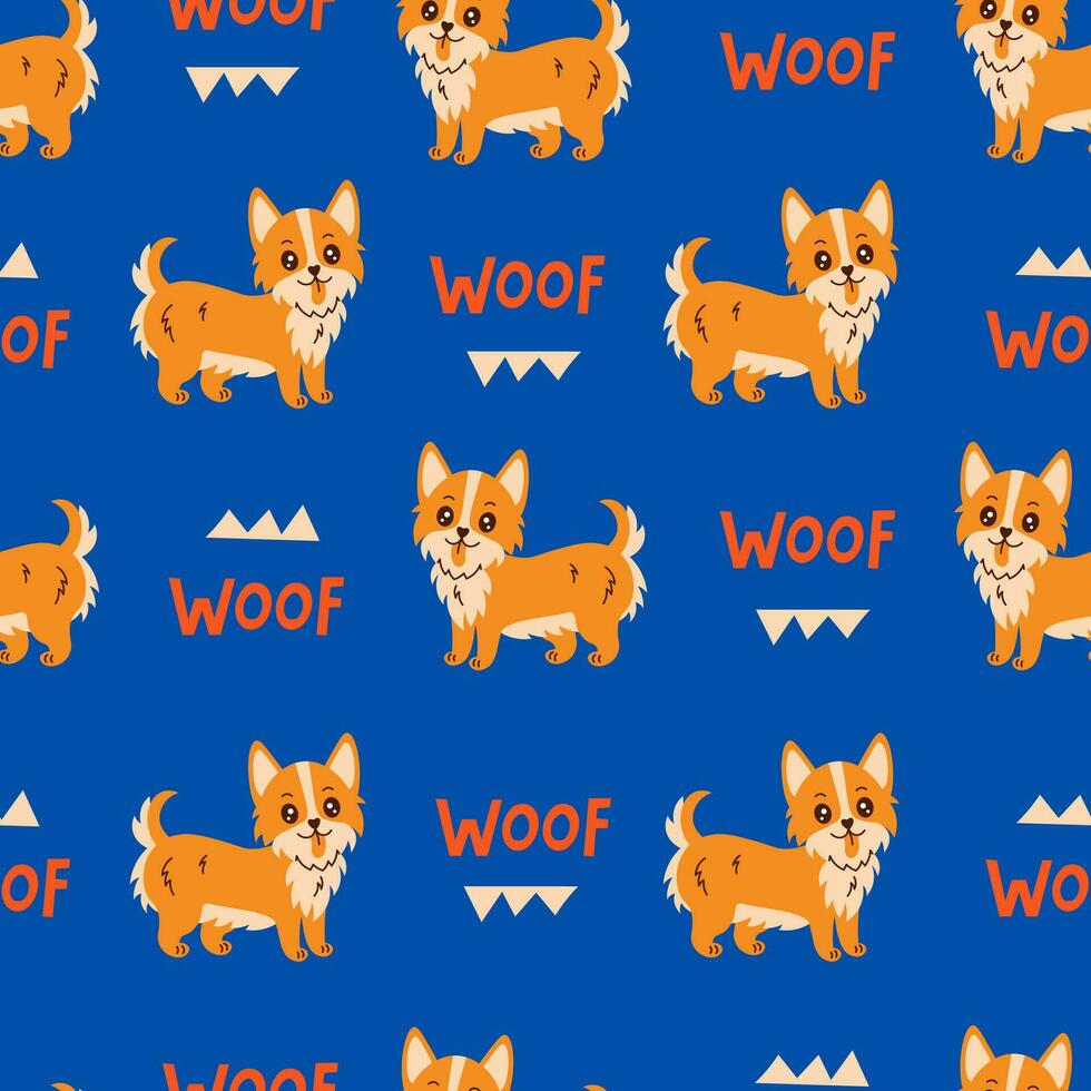 Funny dog seamless pattern with text vector