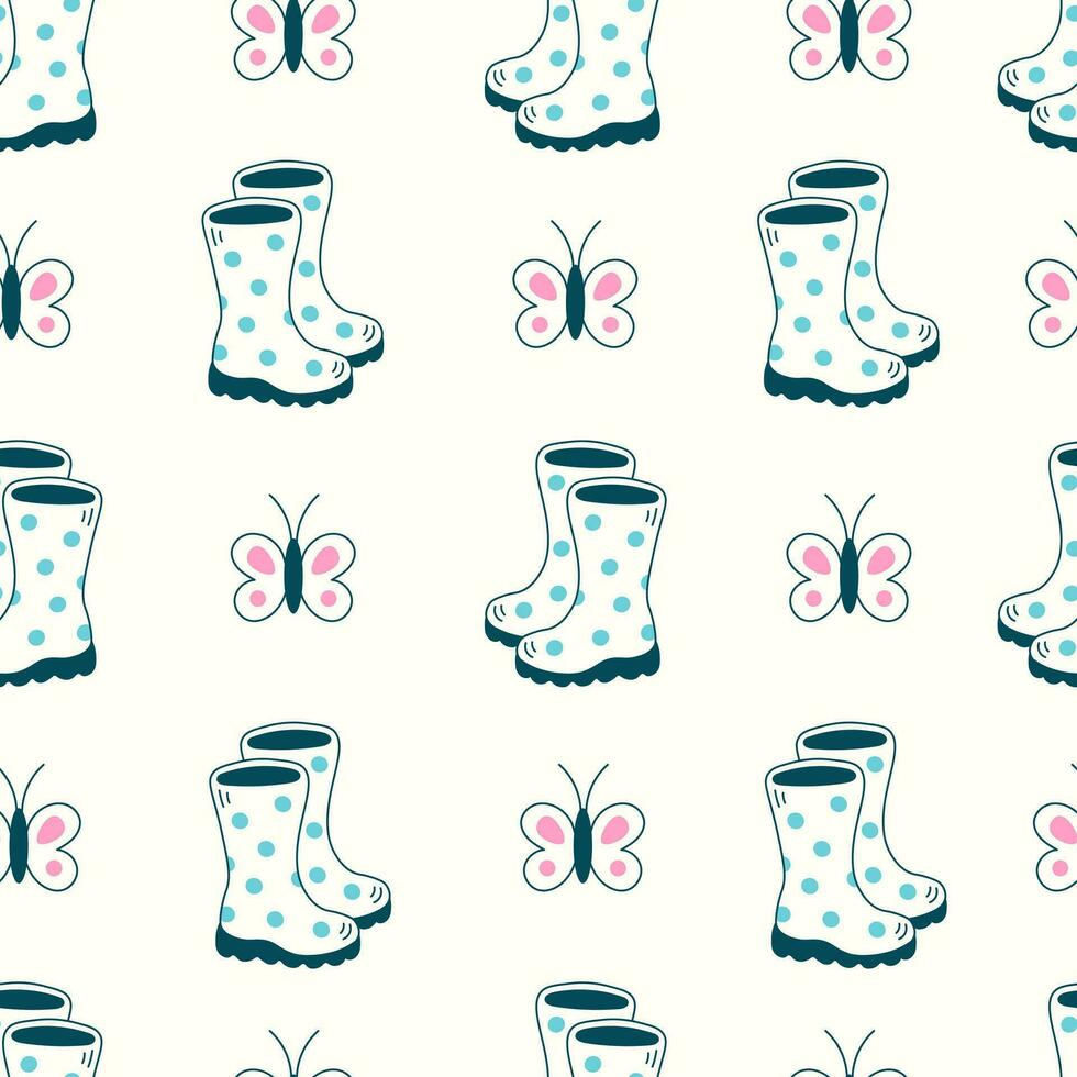 Springtime seamless pattern in doodle style vector