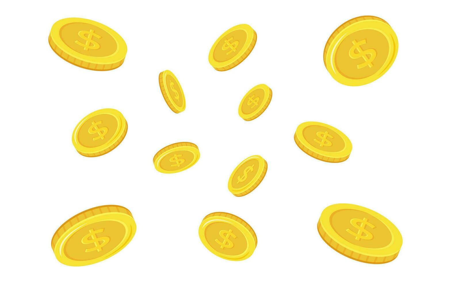dólar monedas que cae monedas, que cae dinero, volador oro monedas, dorado lluvia. vector