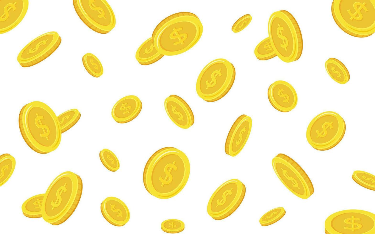 Dollar coins. Falling coins, falling money, flying gold coins, golden rain. vector