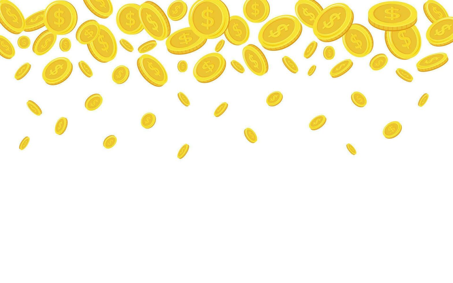 Dollar coins. Falling coins, falling money, flying gold coins, golden rain. vector