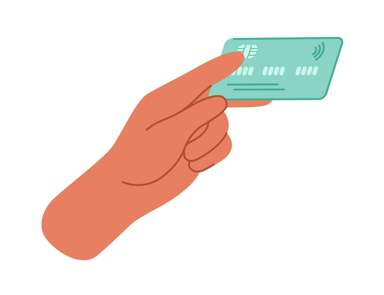 Hands holding a credit or debit card. Pay for purchases by card, bank transfer. Spend money, pay for purchases. Financial concept hand drawn illustration isolated on white background. vector