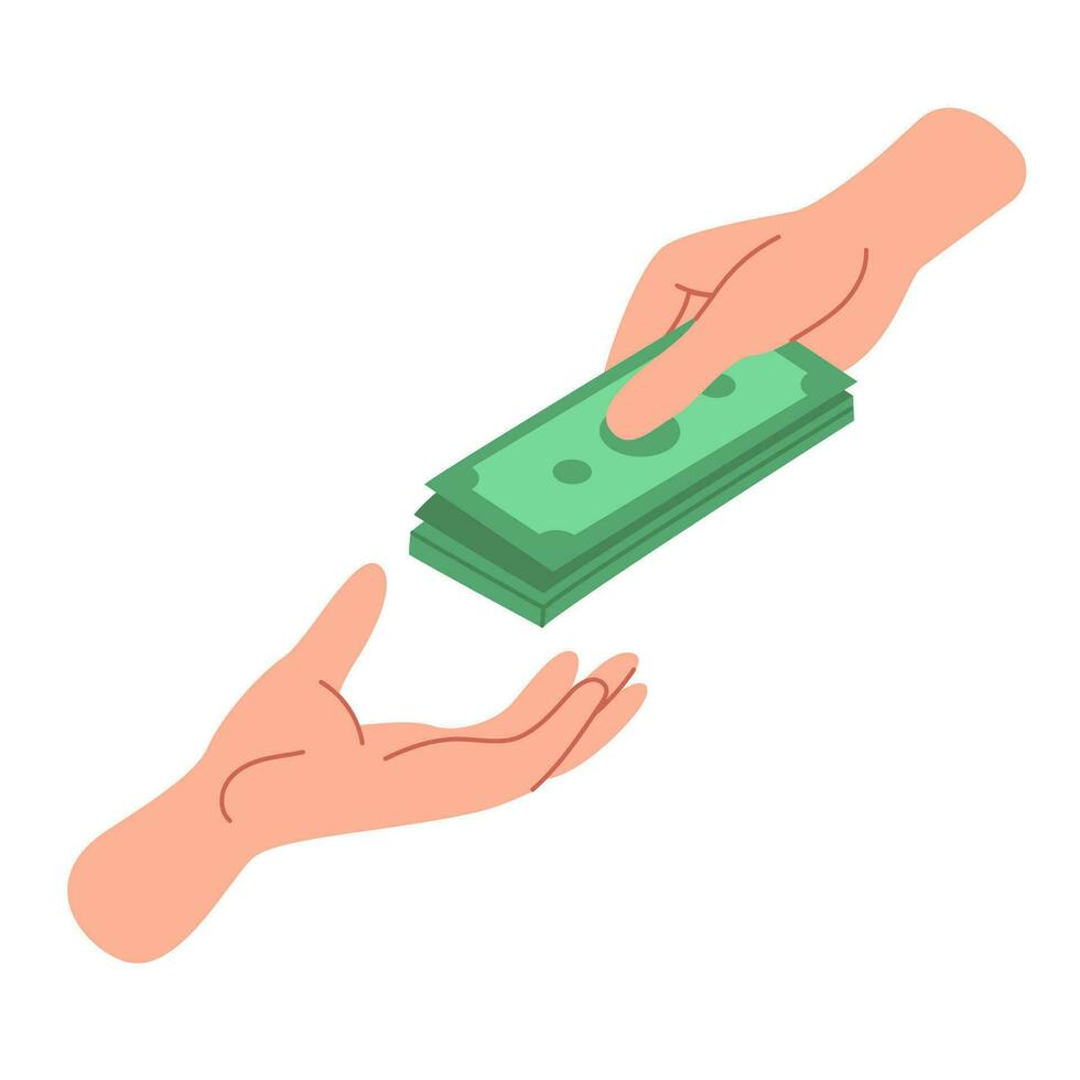 Putting money from hand to hand. Donate, lend, borrow money.   Putting money from hand to hand. Donate, lend, borrow money.  Concept of financial literacy. Illustration isolated on white background. vector