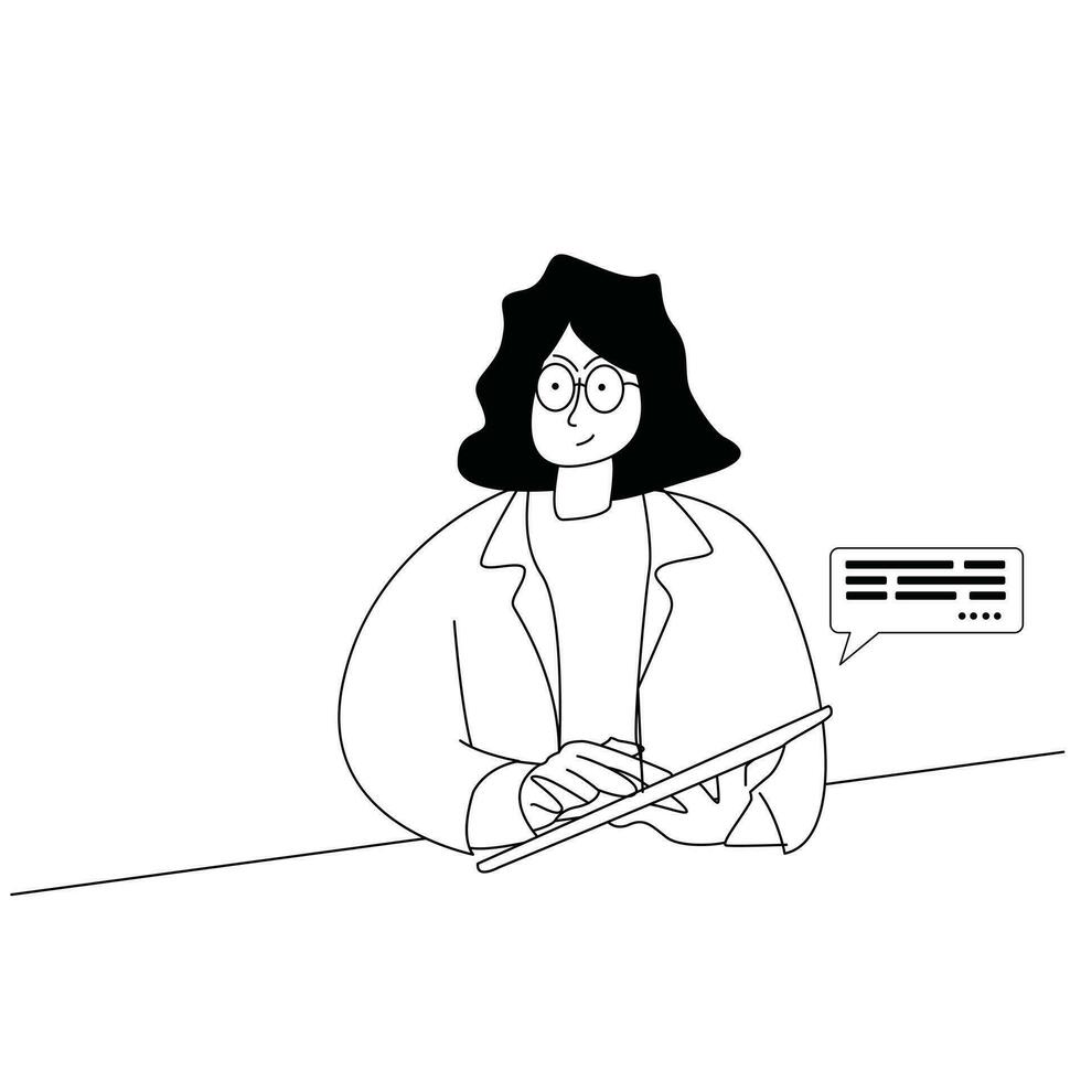 illustration of a doctor doing a presentation, monochrome line style vector