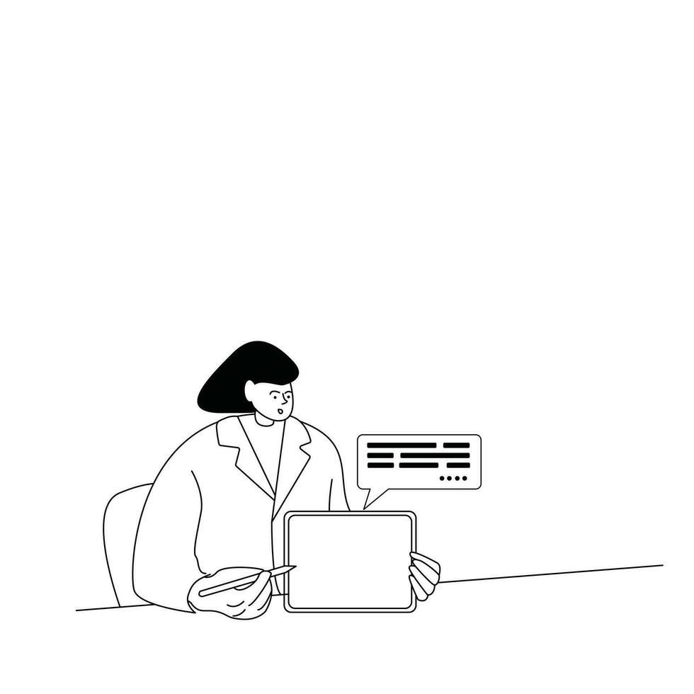 illustration of a doctor doing a presentation, monochrome line style vector