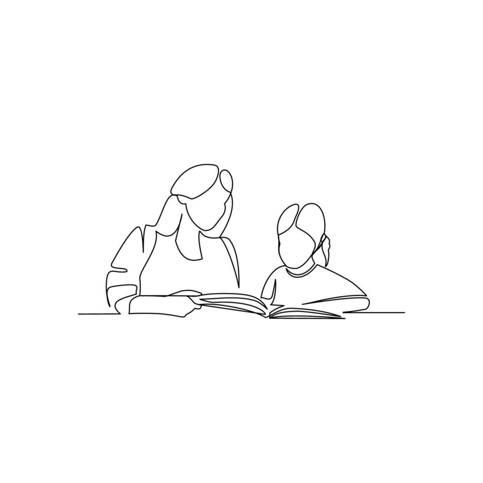 Mother and her child reading book vector