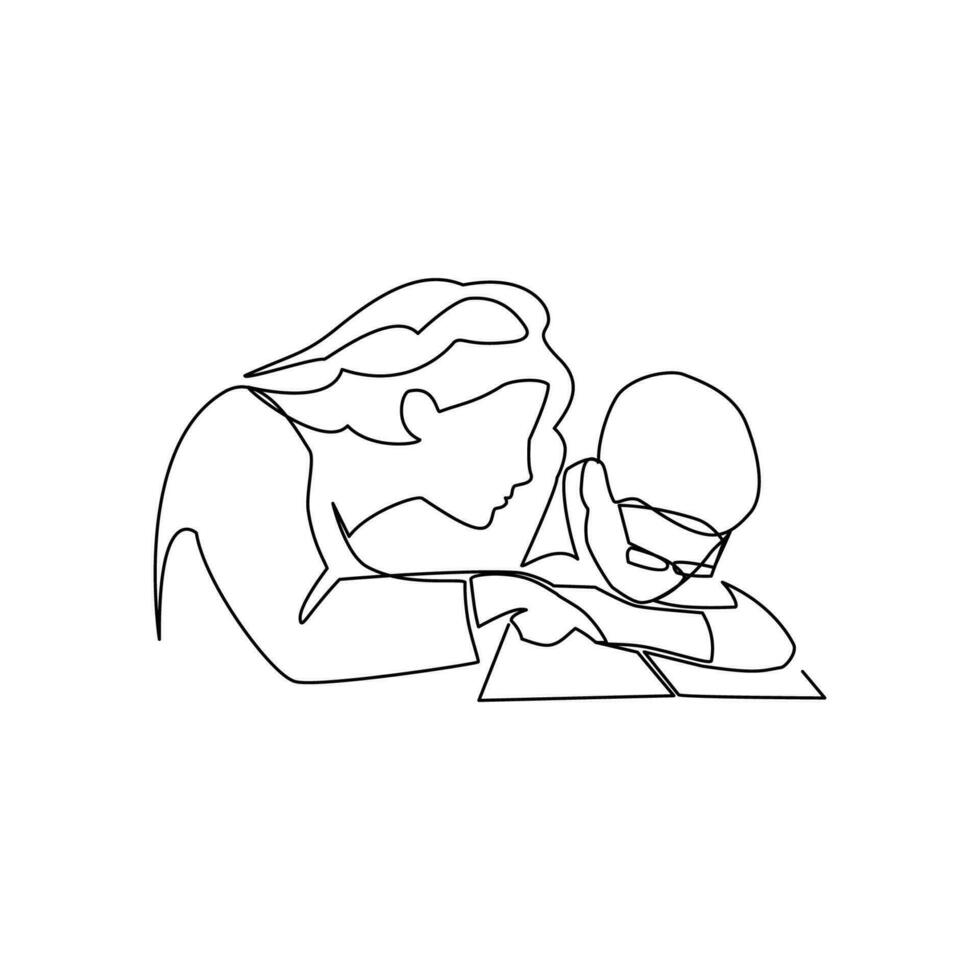 Mother and her son reading book vector