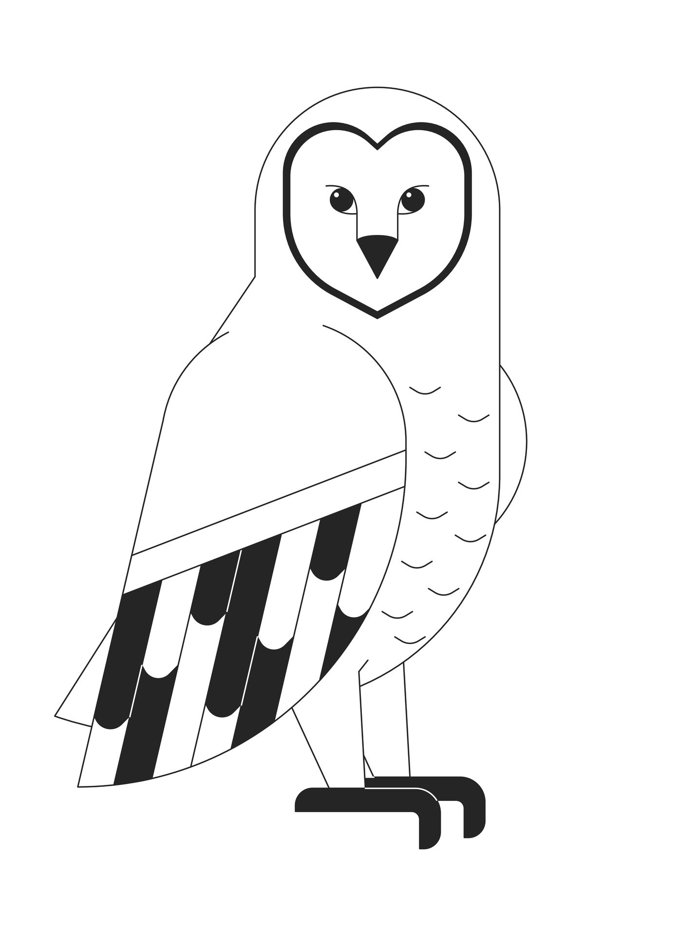 Wild owl in winter black and white 2D line cartoon character. Wildlife ...