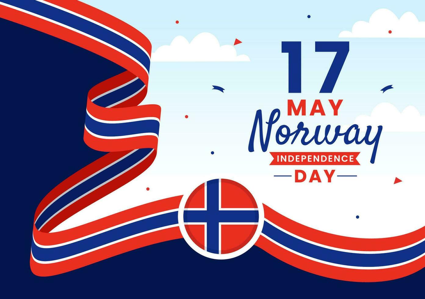 Norway Independence Day Vector Illustration on May 17 with Flag of Norwegian and Ribbon in National Holiday Celebration Flat Cartoon Background