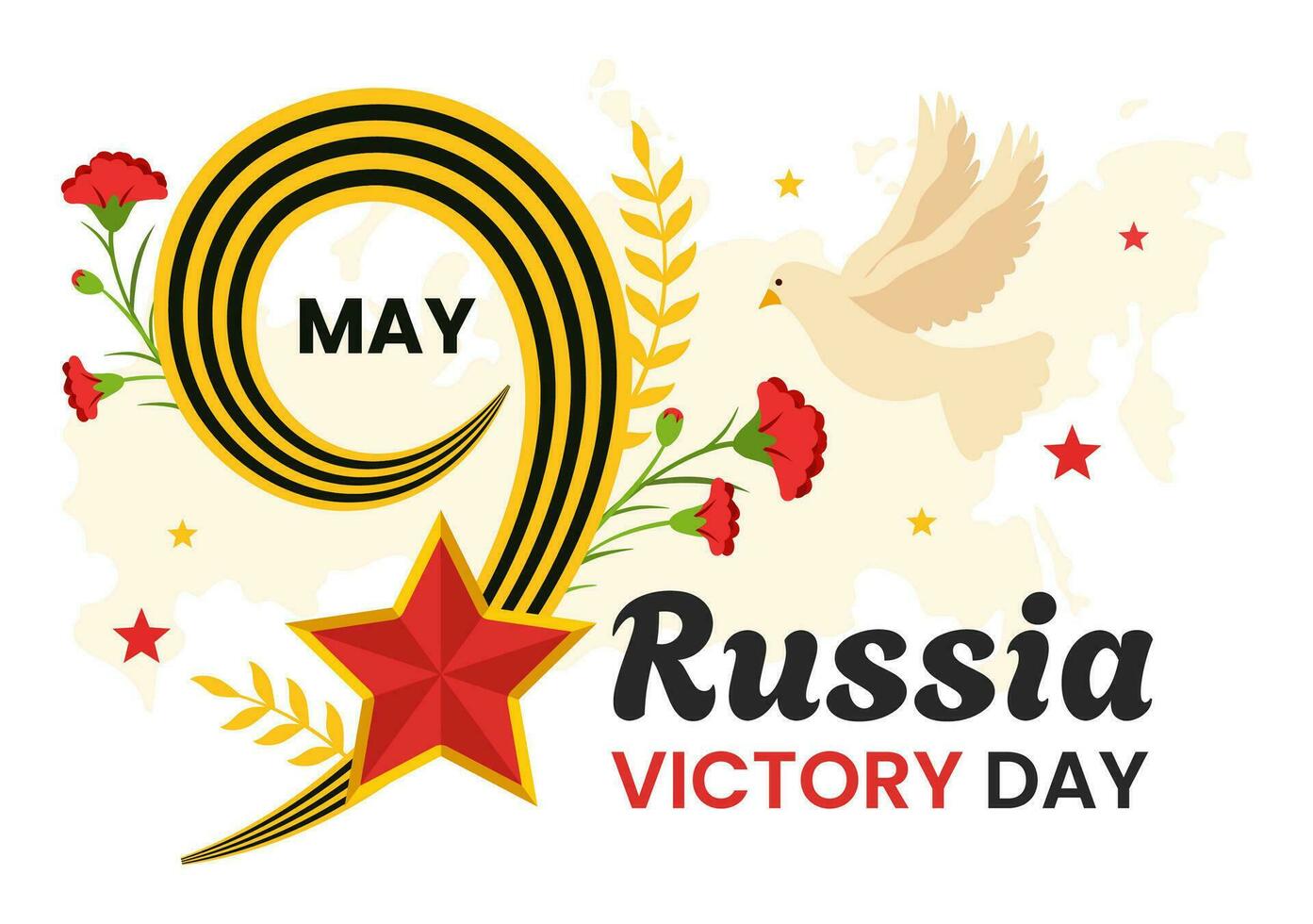 Russia Victory Day Vector Illustration on May 9 with Medal Star Of The Hero, Great Patriotic War and Ribbon Yellow Black Color in Flat Background