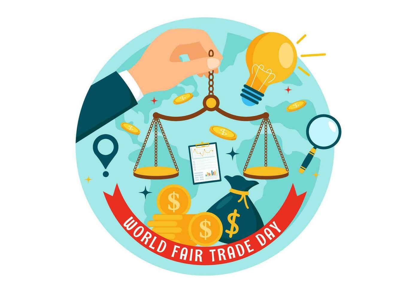World Fair Trade Day Vector Illustration on 11 May with Gold Coins