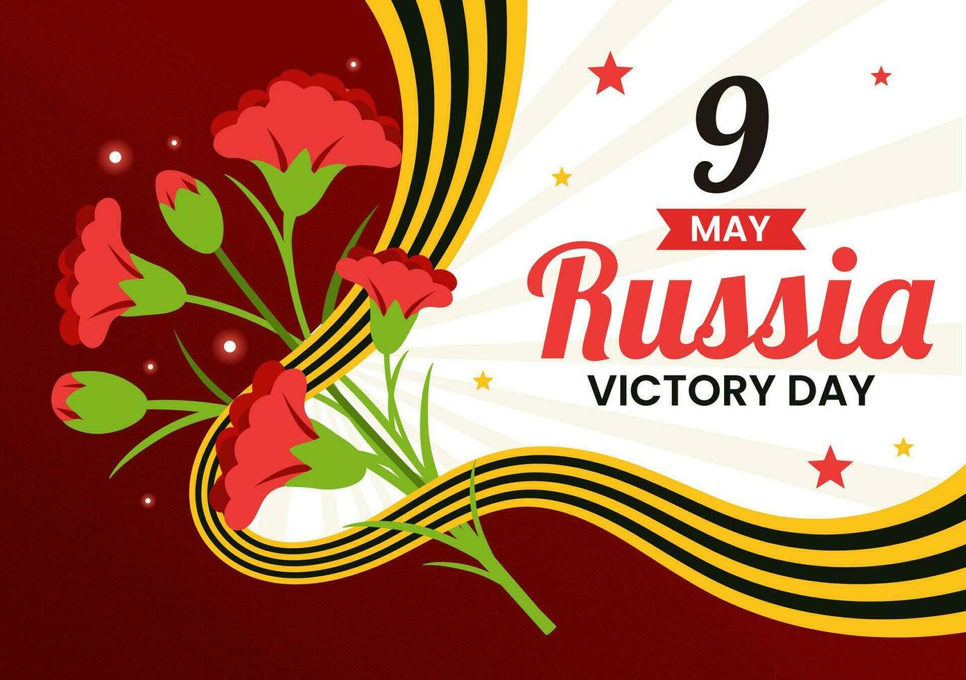 Russia Victory Day Vector Illustration on May 9 with Medal Star Of The Hero, Great Patriotic War and Ribbon Yellow Black Color in Flat Background