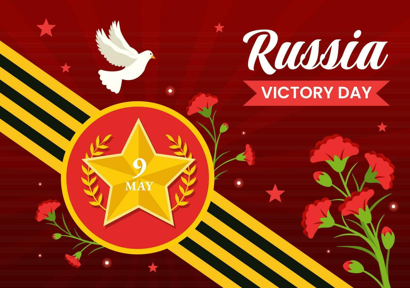 Rusia victoria día vector ilustración en mayo 9 9 con medalla estrella de el héroe, genial patriótico guerra y cinta amarillo negro color en plano antecedentes