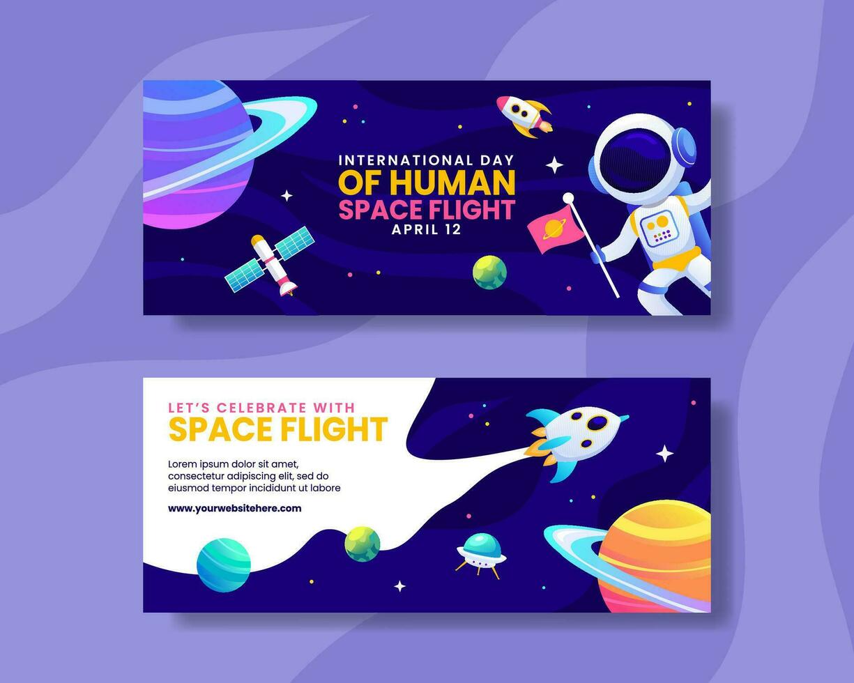 humano espacio vuelo horizontal bandera plano dibujos animados mano dibujado plantillas antecedentes ilustración vector