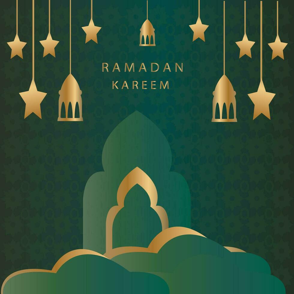 Ramadan Kareem celebration Banner Template vector. Eid Mubarak design vector with a lantern, moon, and star in luxury background. Ramadan design element. Greeting Card design for Muslims Holidays.