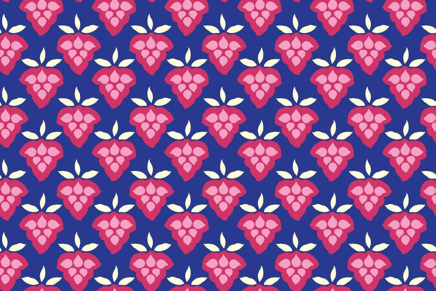 Seamless vibrant pattern with abstract geometric pink shape on a blue background. Vector hand drawn sketch doodle dots, shapes, drops, spots, circles, leaflet. Design for fabric, textile, fashion,