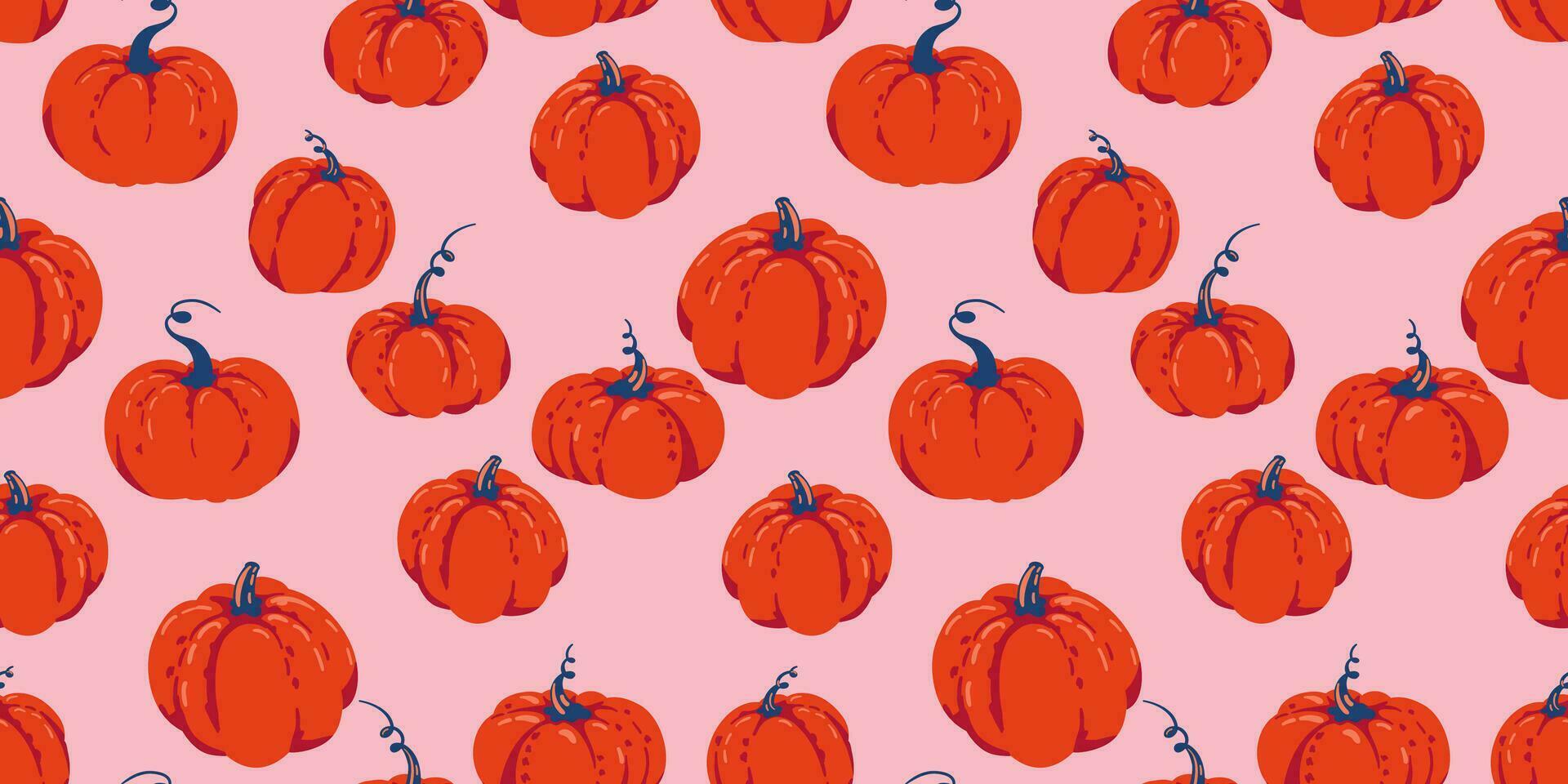 Colorful seamless pattern with abstract, autumn, simple pumpkins. Vector hand drawn creative shape pumpkin print. Perfect for fall, Thanksgiving, Halloween, holidays. Template for design, paper, cover