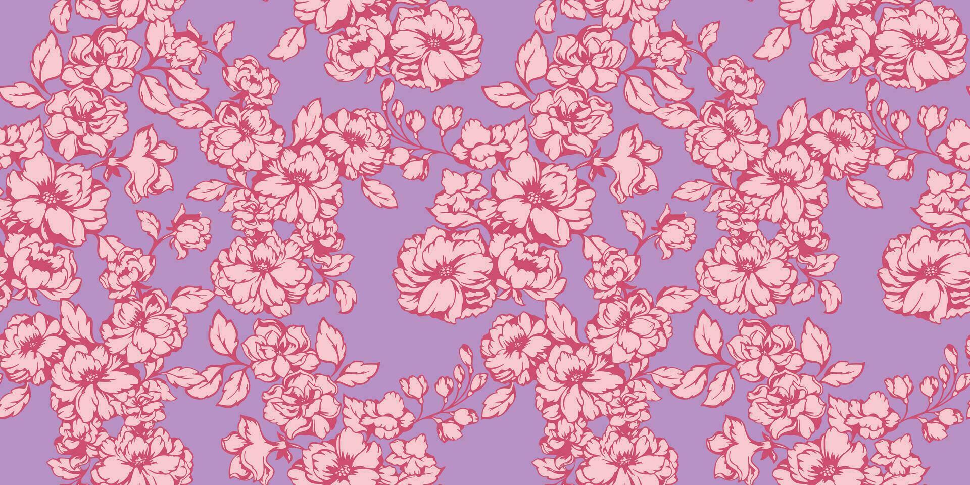 vector mano dibujado floreciente ramas flores entrelazados en un sin costura modelo. abstracto, artístico sencillo floral púrpura impresión. modelo para diseño, textil, moda, imprimir, superficie diseño, fondo de pantalla