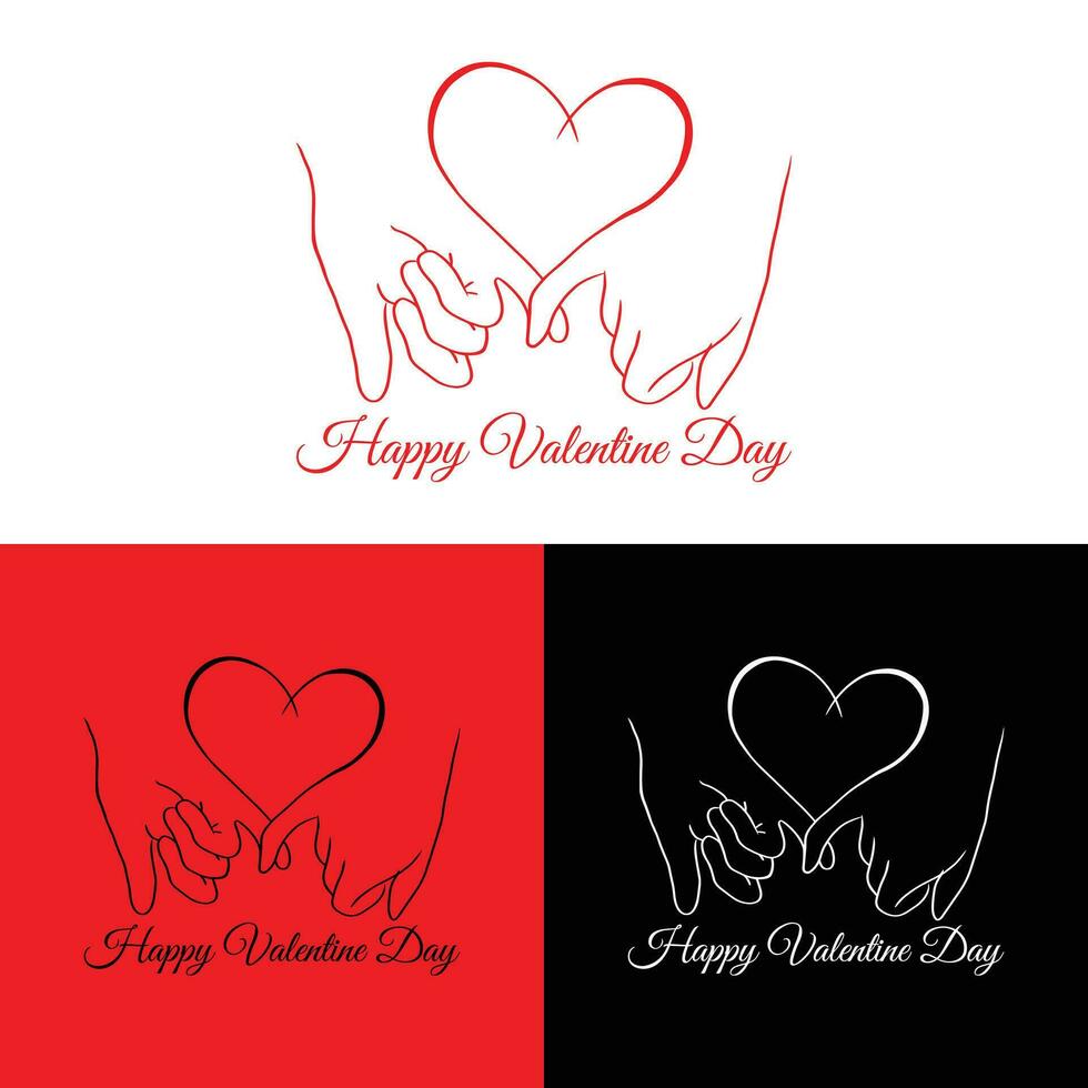 Lettering Happy Valentines Day banner, Valentines Day greeting card template with typography text happy valentine day and red heart and line on background Vector illustration
