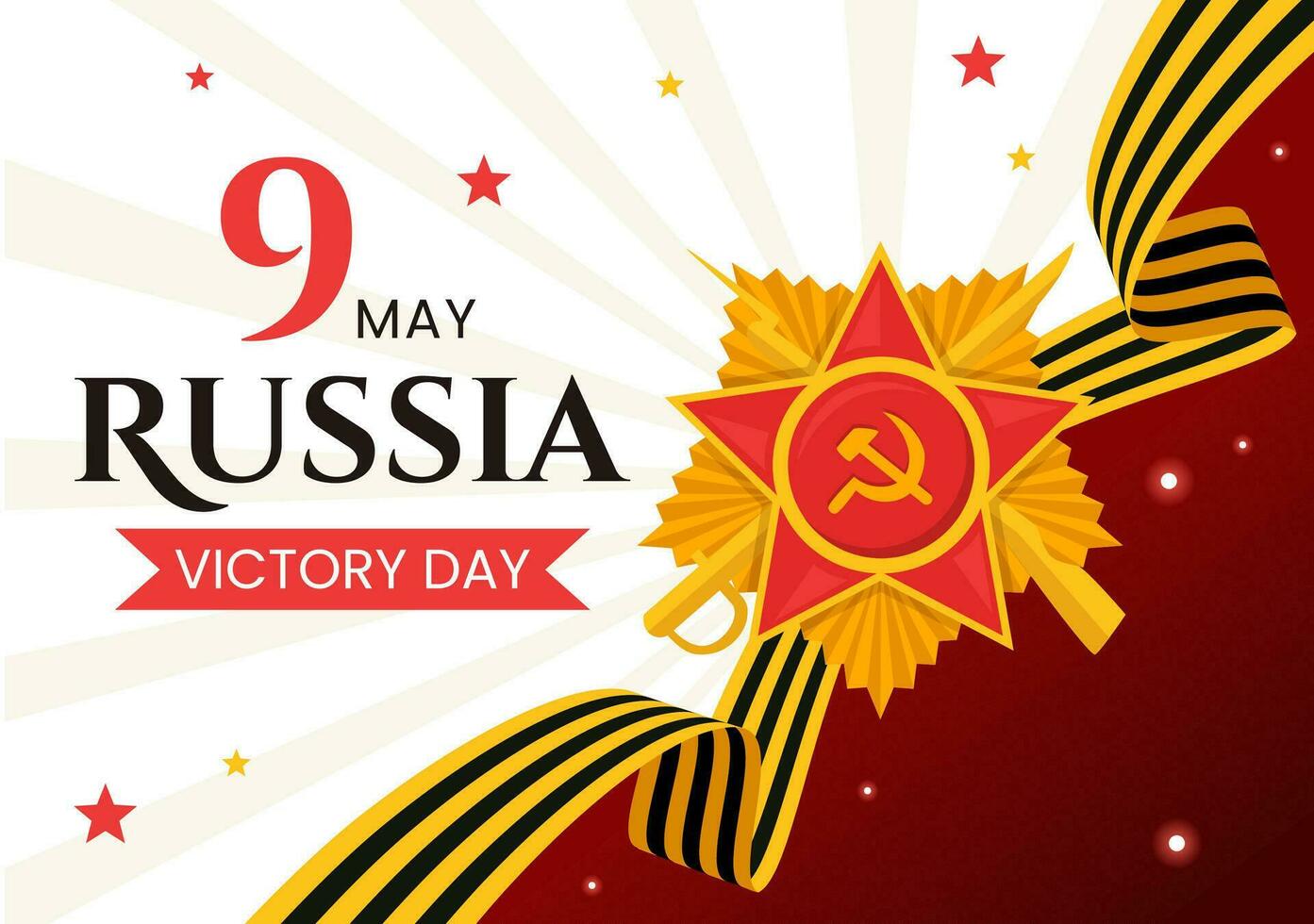 Russia Victory Day Vector Illustration on May 9 with Medal Star Of The Hero, Great Patriotic War and Ribbon Yellow Black Color in Flat Background