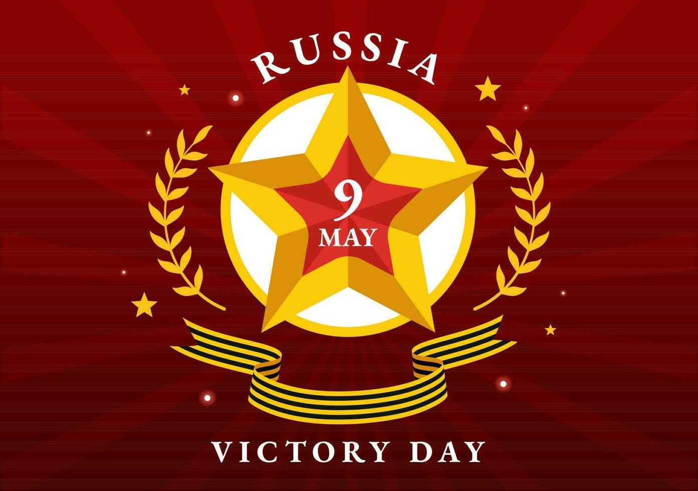 Russia Victory Day Vector Illustration on May 9 with Medal Star Of The Hero, Great Patriotic War and Ribbon Yellow Black Color in Flat Background